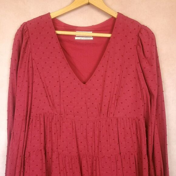 Urban Outfitters Textured Long Sleeve Frock Dress Red Size Small - Picture 4 of 10